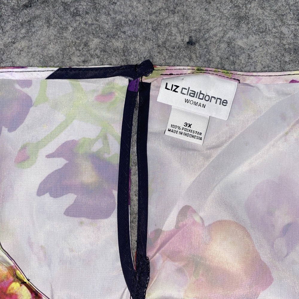 Liz‎ Claiborne Blouse Women's 3X Colorful Floral Black Striped Keyhole Closure - Picture 9 of 10